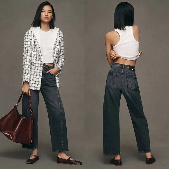MOTHER Denim - NWT MOTHER Half Pipe Flood High-Rise Tapered Jeans Washed Black Sz 27 $268